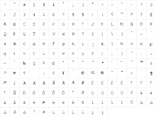 SF Espionage Light Regular Character Map
