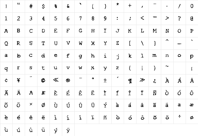 SF Espionage Medium Regular Character Map