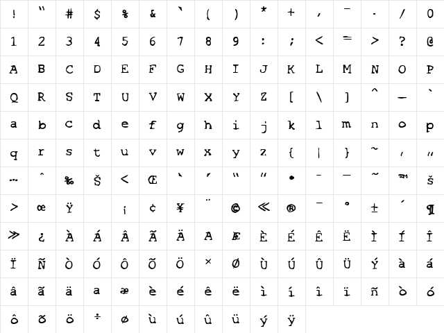 SF Espionage Medium Regular Character Map
