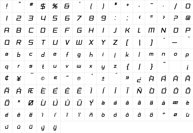 SF Fedora Titles Italic Character Map