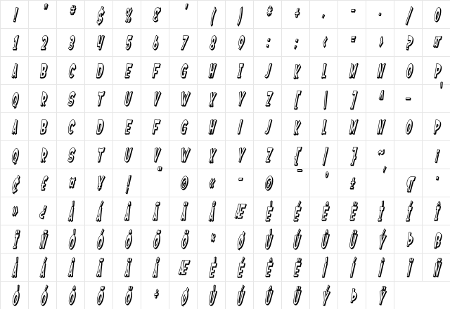 SF Ferretopia Shaded Oblique Character Map