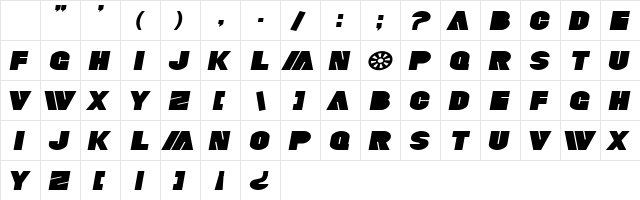 SF Fortune Wheel Exp Bold Italic Character Map SF Fortune Wheel Exp Bold Italic Character Map