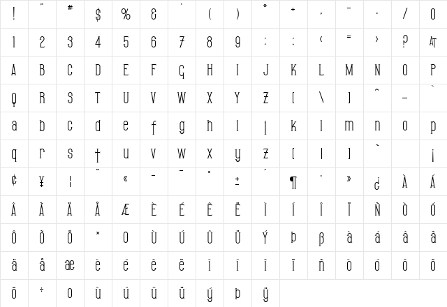 SF Gothican Regular Character Map
