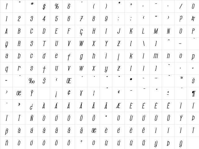 SF Gothican Bold Oblique Character Map