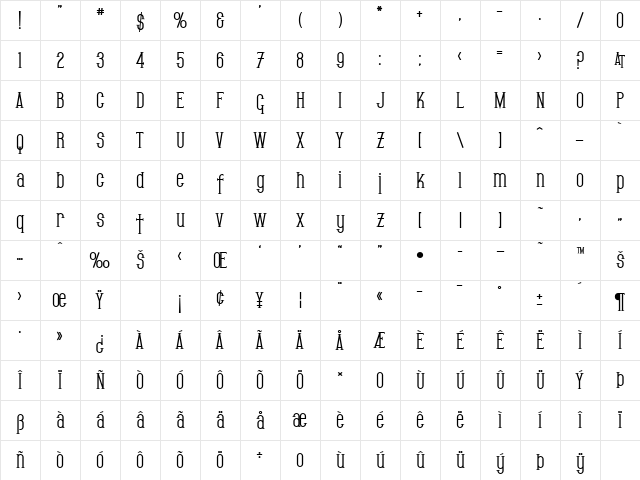 SF Gothican Bold Character Map