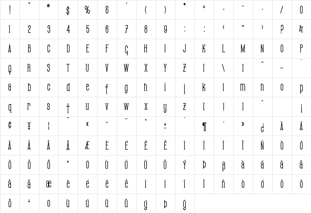 SF Gothican Condensed Bold Character Map