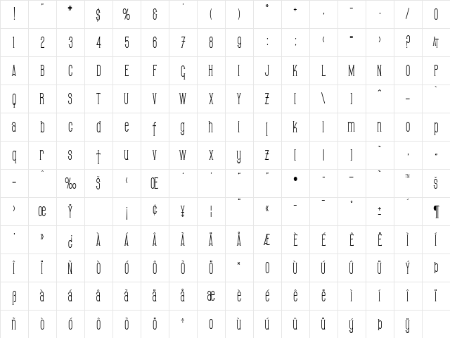 SF Gothican Condensed Regular Character Map SF Gothican Condensed Regular Character Map