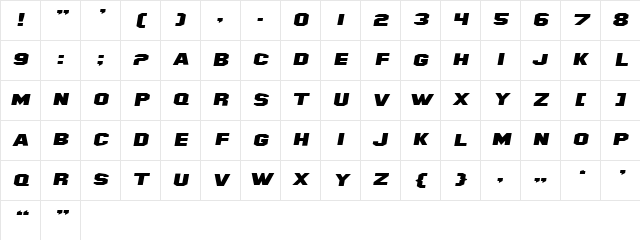 SF Hollywood Hills Extended Italic Character Map