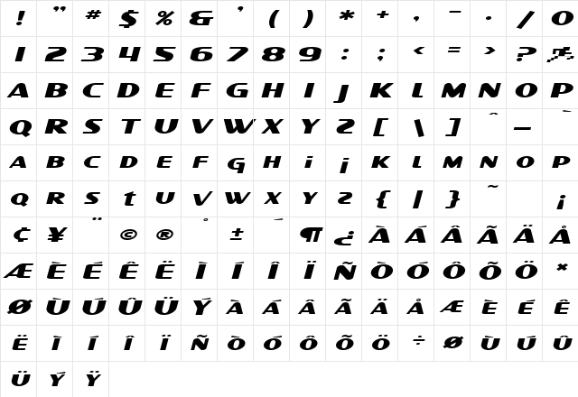 SF Intellivised Extended Italic Character Map
