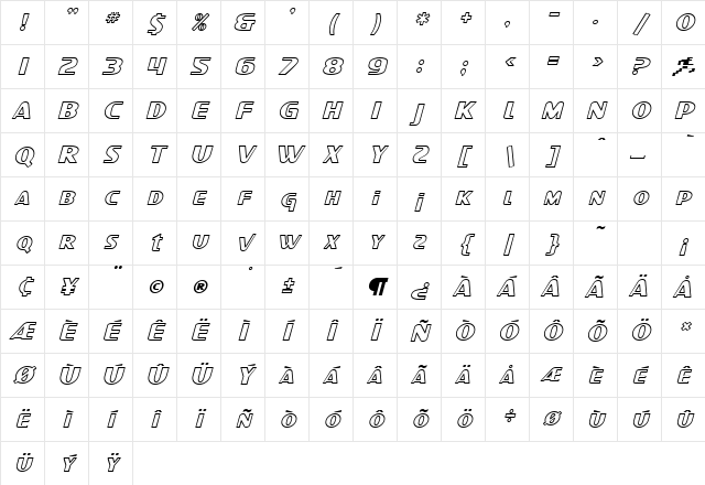 SF Intellivised Outline Italic Character Map