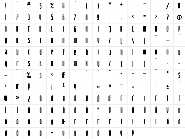 SF Iron Gothic Bold Character Map