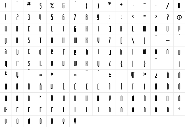 SF Iron Gothic Regular Character Map