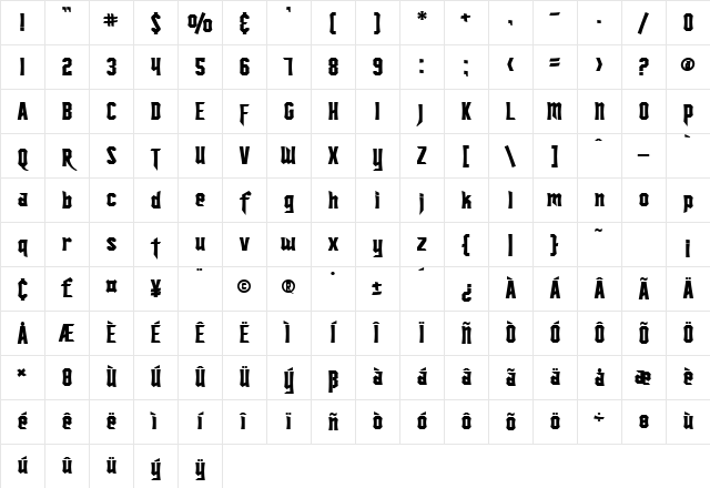 SF Ironsides Bold Character Map SF Ironsides Bold Character Map