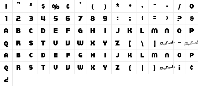 SF Juggernaut Condensed Bold Character Map SF Juggernaut Condensed Bold Character Map
