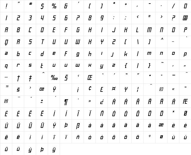 SF Laundromatic Oblique Character Map SF Laundromatic Oblique Character Map