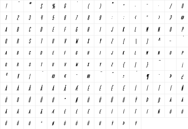 SF Movie Poster Bold Oblique Character Map