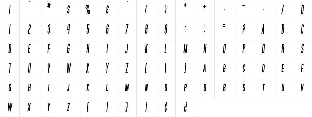 SF Movie Poster Condensed Bold Italic Character Map