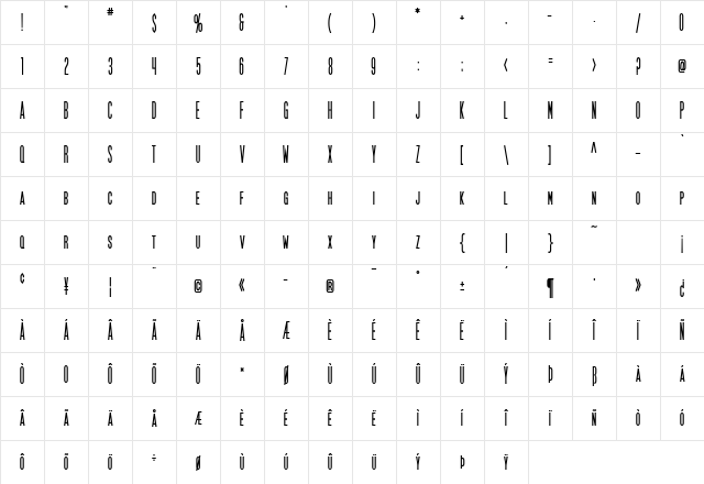 SF Movie Poster Condensed Bold Character Map SF Movie Poster Condensed Bold Character Map