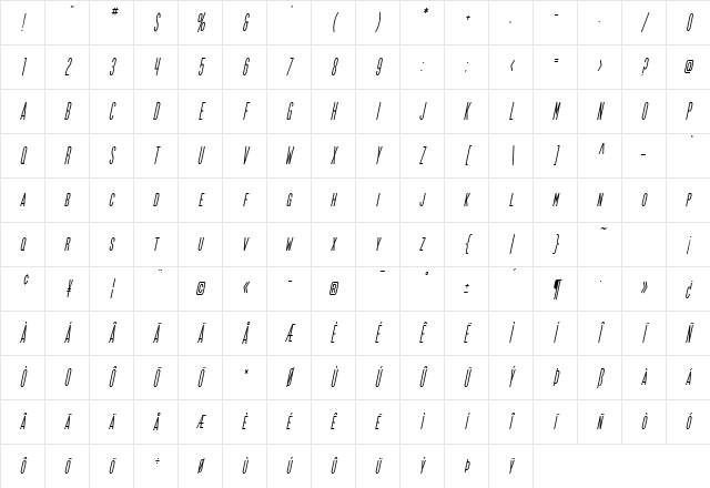 SF Movie Poster Condensed Oblique Character Map