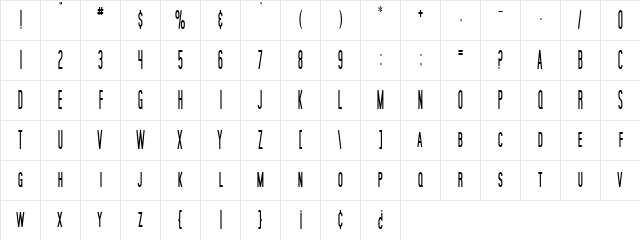 SF Movie Poster Condensed Regular Character Map