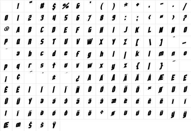 SF Obliquities Bold Character Map SF Obliquities Bold Character Map