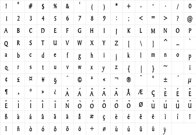 Barrett Thin Bold Character Map Barrett Thin Bold Character Map