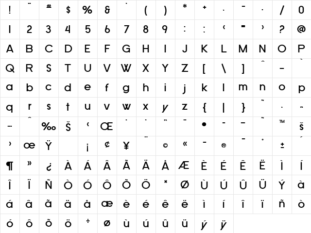 SF Old Republic Bold Character Map