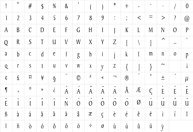 Barrett Thin Normal Character Map