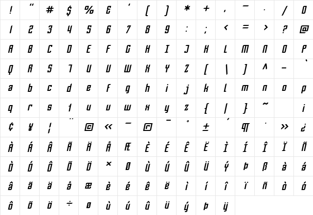 SF Piezolectric Oblique Character Map