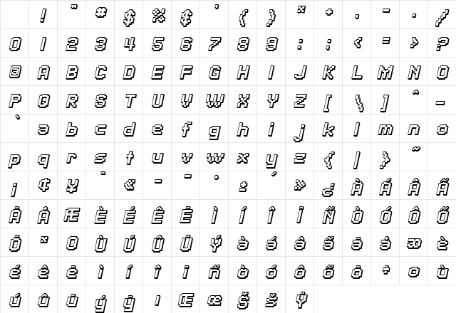 SF Pixelate Shaded Bold Oblique Character Map
