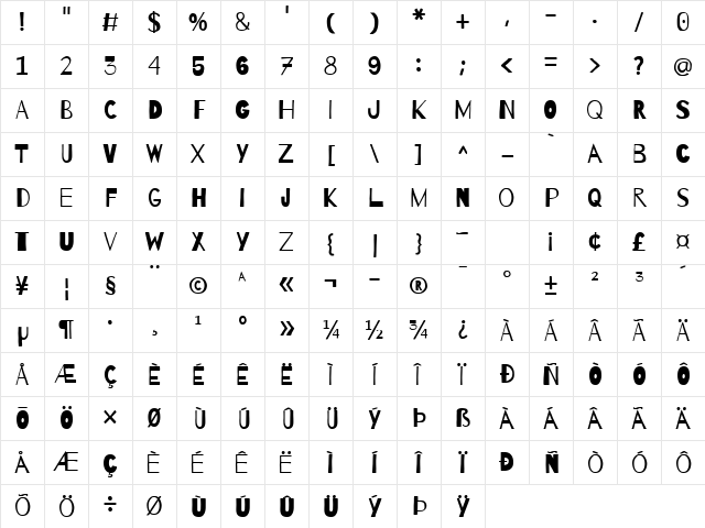Barrio Regular Character Map