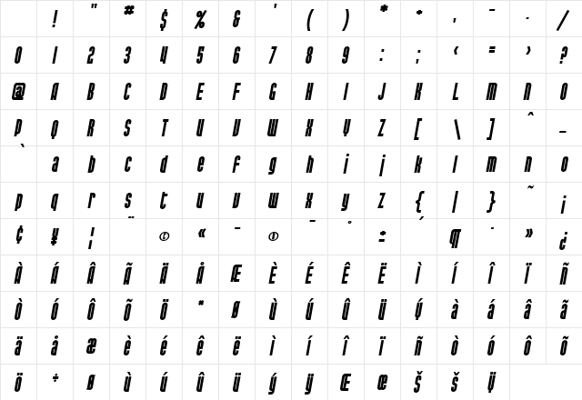 SF Port McKenzie Bold Italic Character Map SF Port McKenzie Bold Italic Character Map