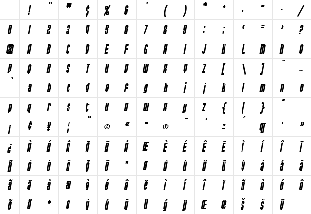 SF Port McKenzie Bold Italic Character Map SF Port McKenzie Bold Italic Character Map