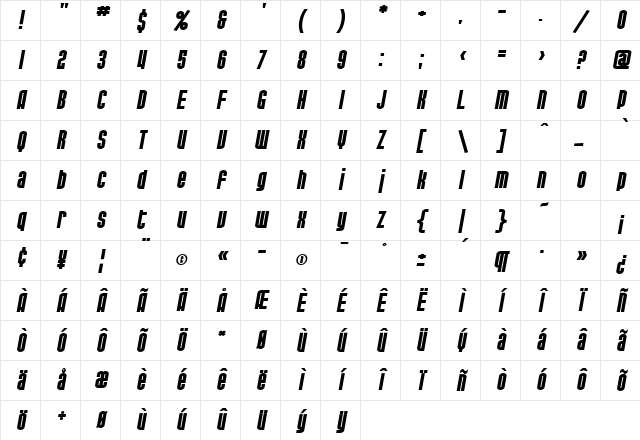SF Port McKenzie Extended Bold Italic Character Map
