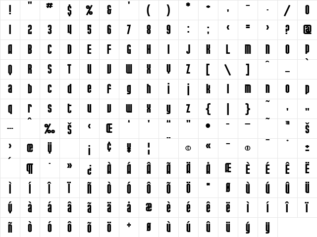 SF Port McKenzie Extended Bold Character Map