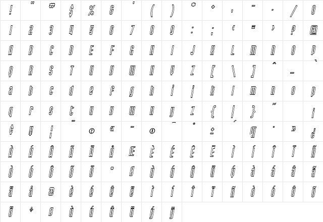 SF Port McKenzie Outline Italic Character Map
