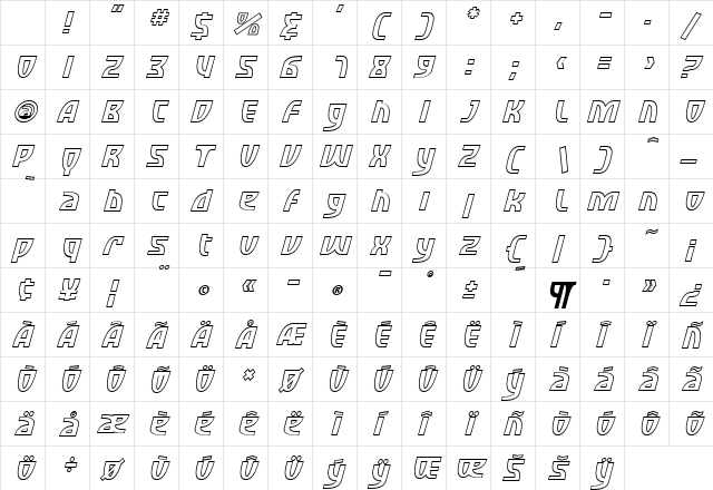 SF Retroesque Outline Italic Character Map