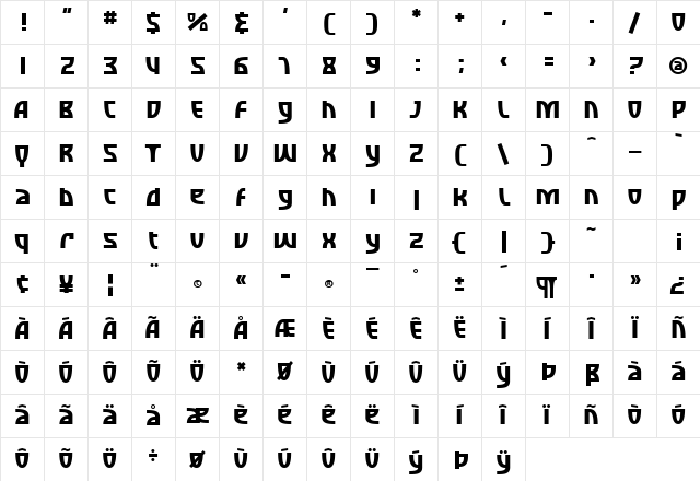 SF Retroesque Regular Character Map
