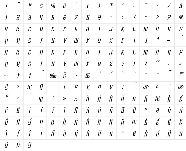 SF Shai Fontai Extended Oblique Character Map SF Shai Fontai Extended Oblique Character Map