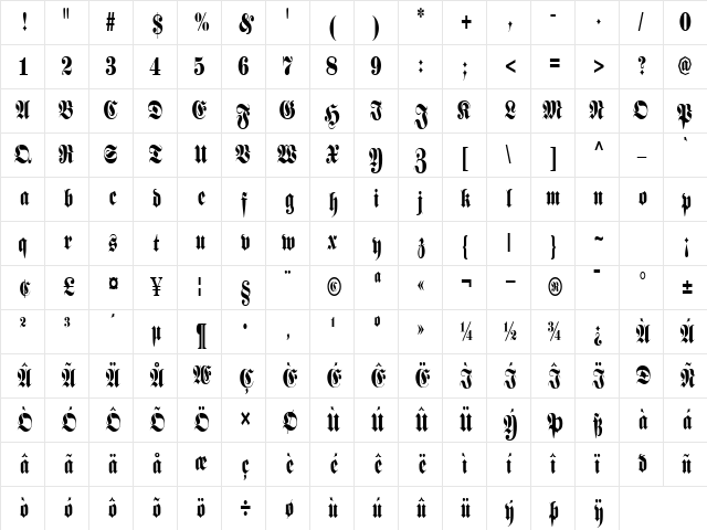 BarronCondensed Regular Character Map