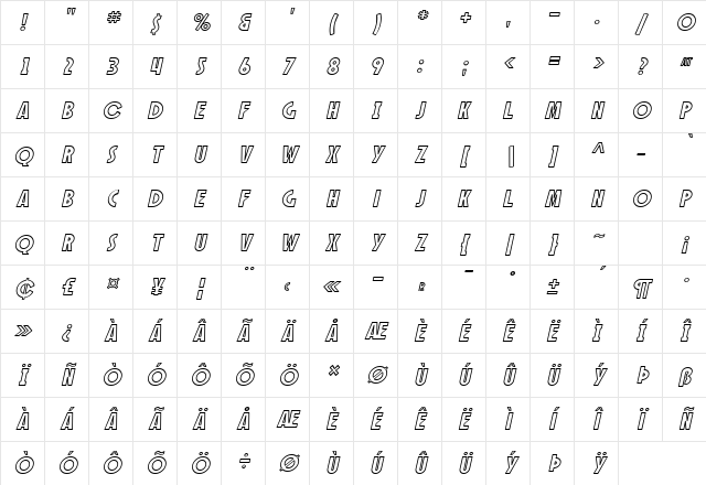 SF Speakeasy Outline Oblique Character Map