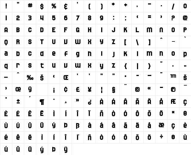 SF Speedwaystar Bold Character Map SF Speedwaystar Bold Character Map
