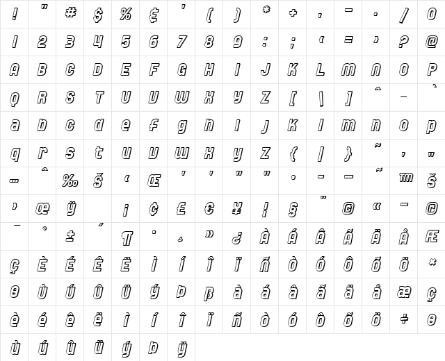 SF Speedwaystar Shaded Oblique Character Map
