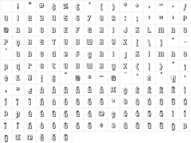 SF Speedwaystar Shaded Regular Character Map
