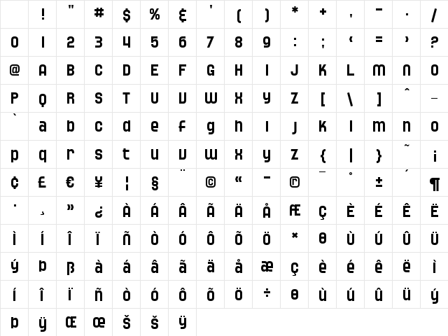 SF Speedwaystar Regular Character Map SF Speedwaystar Regular Character Map