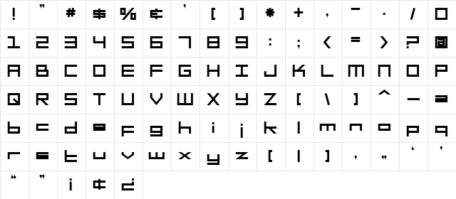 SF Square Head Bold Character Map