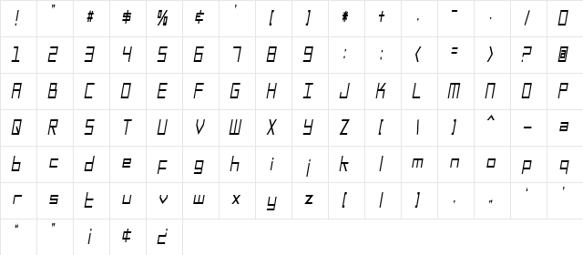 SF Square Head Condensed Italic Character Map