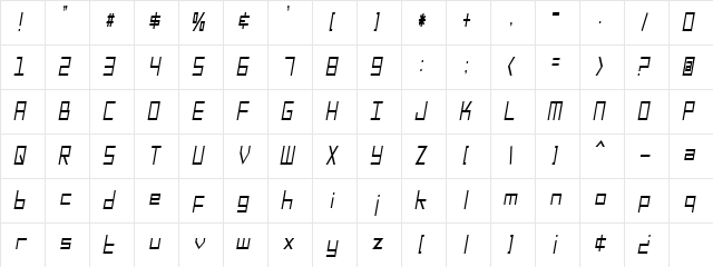 SF Square Head Condensed Italic Character Map
