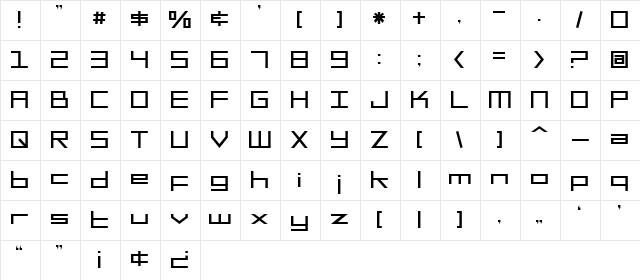 SF Square Head Regular Character Map