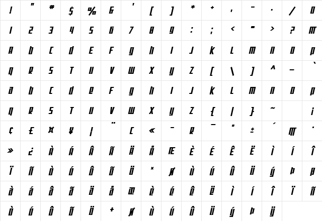 SF Square Root Bold Oblique Character Map